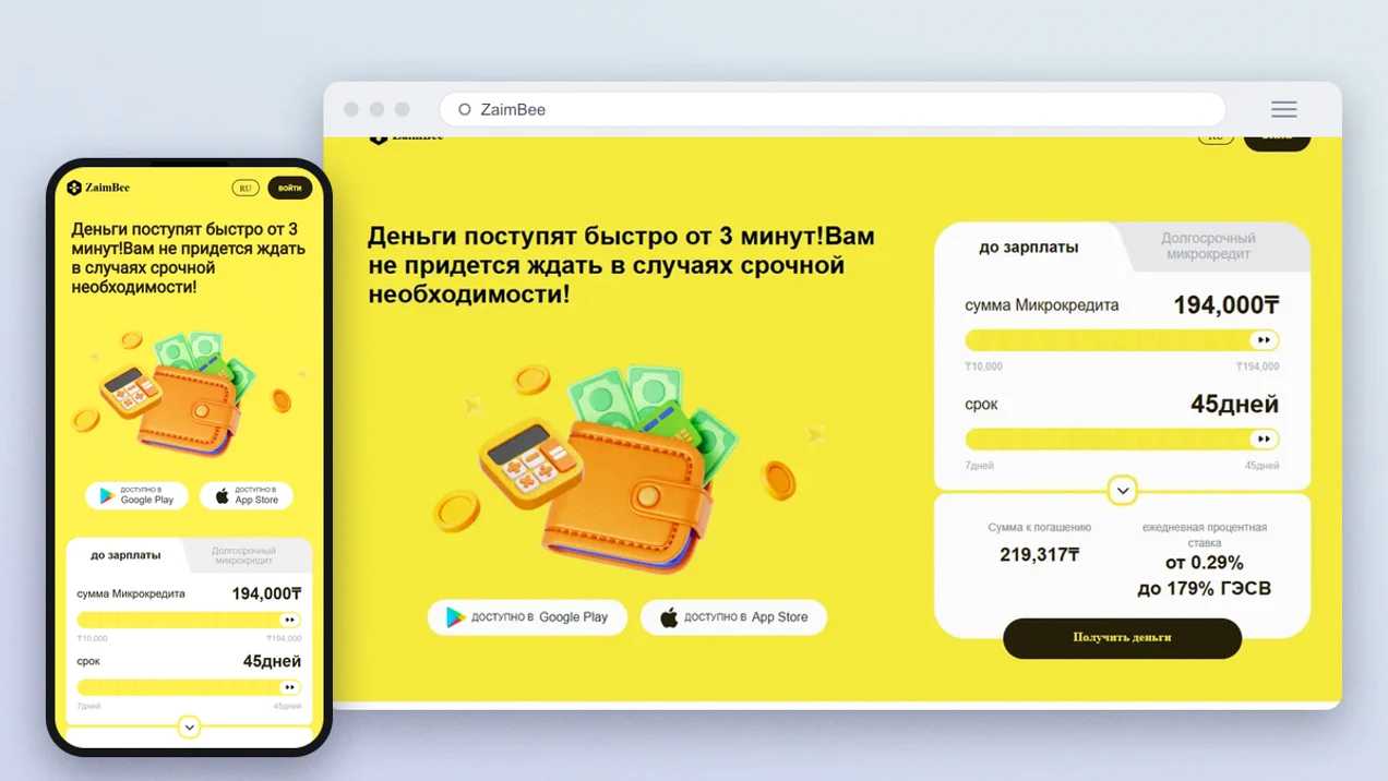 Как выглядит сайт ZaimBee